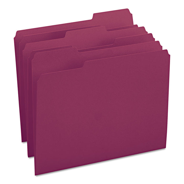 Colored File Folders, 1/3-Cut Tabs, Letter Size, Maroon, 100/Box