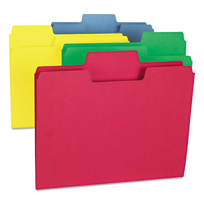 SuperTab Colored File Folders, 1/3-Cut Tabs: Assorted, Letter Size, 0.75" Expansion, 11-pt Stock, Blue, 100/Box