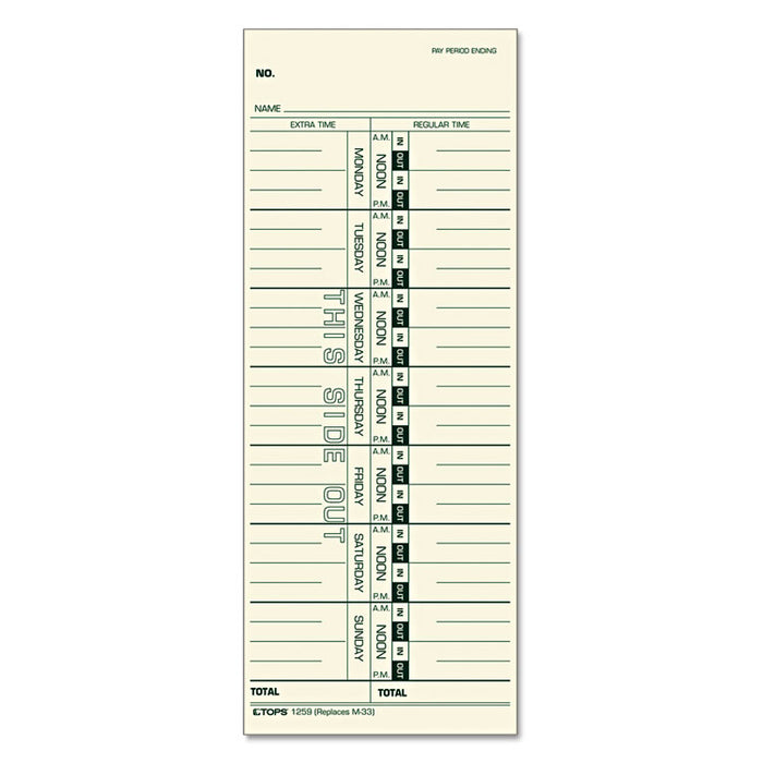 Time Card for Acroprint/IBM/Lathem/Simplex, Weekly, 3 1/2 x 9, 100/Pack
