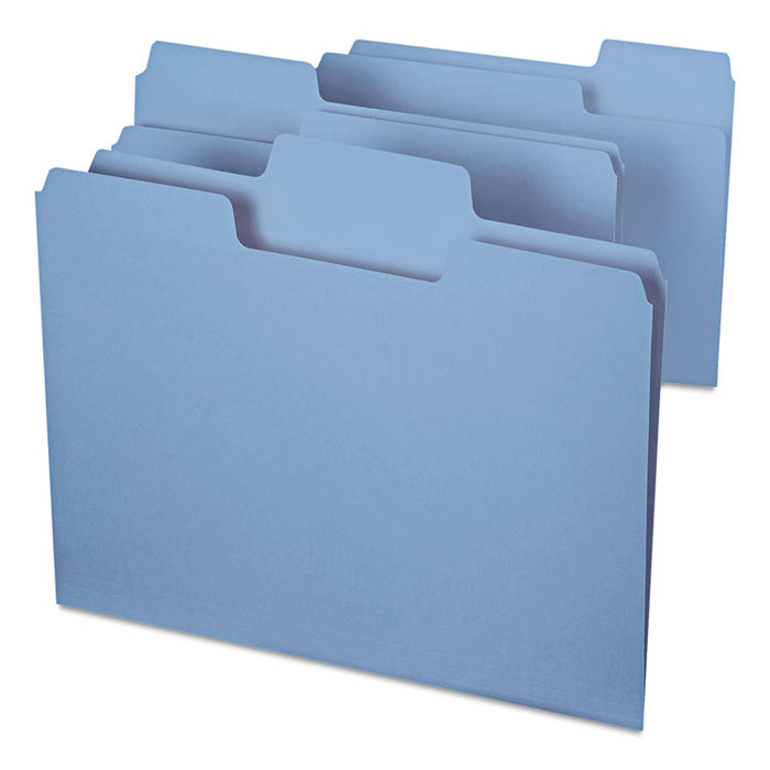 SuperTab Colored File Folders, 1/3-Cut Tabs: Assorted, Letter Size, 0.75" Expansion, 11-pt Stock, Blue, 100/Box
