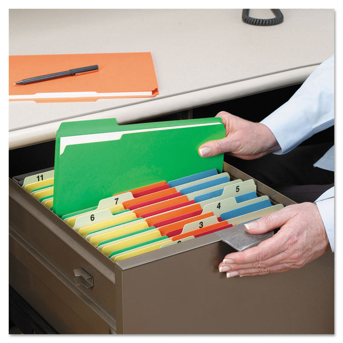 Colored File Folders, 1/3-Cut Tabs: Assorted, Letter Size, 0.75" Expansion, Assorted: Blue/Green/Orange/Red/Yellow, 100/Box