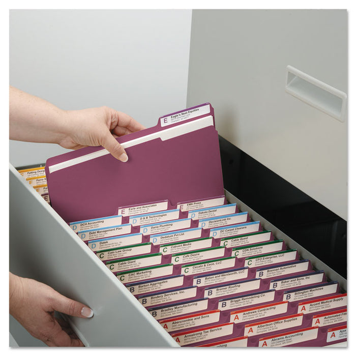 Colored File Folders, 1/3-Cut Tabs, Letter Size, Maroon, 100/Box