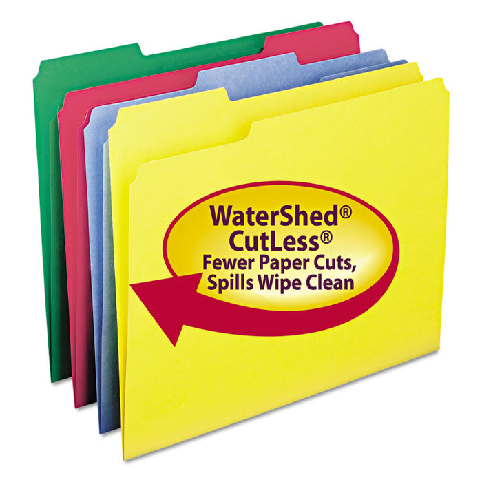 WaterShed/CutLess File Folders, 1/3-Cut Tabs: Assorted, Letter Size, 0.75" Expansion, Assorted Colors, 100/Box