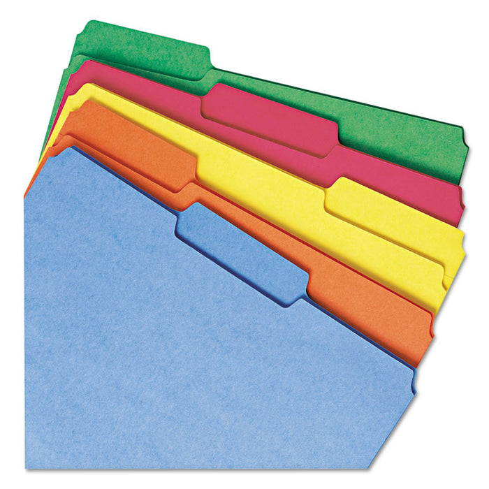Colored File Folders, 1/3-Cut Tabs: Assorted, Letter Size, 0.75" Expansion, Assorted: Blue/Green/Orange/Red/Yellow, 100/Box
