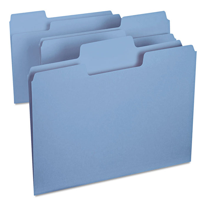 SuperTab Colored File Folders, 1/3-Cut Tabs: Assorted, Letter Size, 0.75" Expansion, 11-pt Stock, Blue, 100/Box
