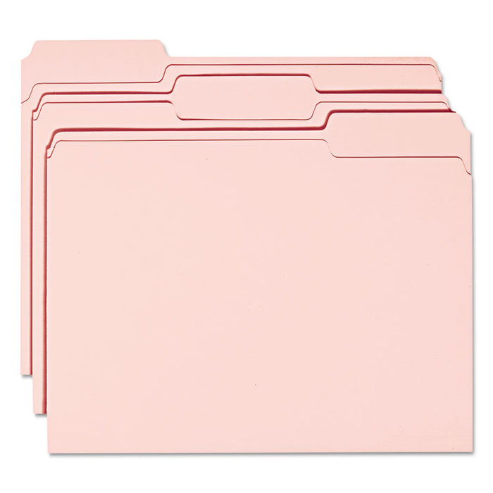 Colored File Folders, 1/3-Cut Tabs: Assorted, Letter Size, 0.75" Expansion, Pink, 100/Box