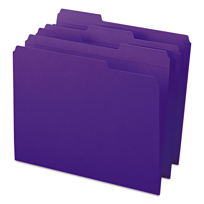Reinforced Top Tab Colored File Folders, 1/3-Cut Tabs: Assorted, Letter Size, 0.75" Expansion, Purple, 100/Box