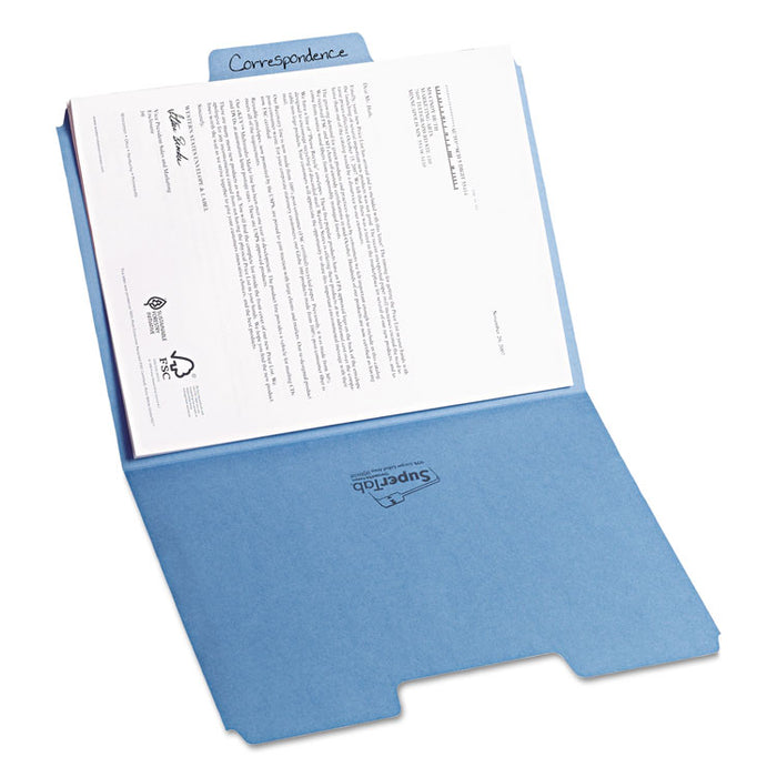 SuperTab Colored File Folders, 1/3-Cut Tabs: Assorted, Letter Size, 0.75" Expansion, 11-pt Stock, Blue, 100/Box