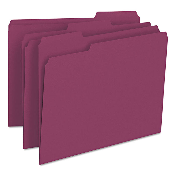 Colored File Folders, 1/3-Cut Tabs, Letter Size, Maroon, 100/Box