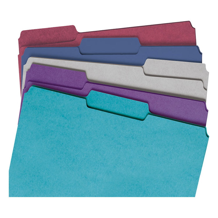 Colored File Folders, 1/3-Cut Tabs: Assorted, Letter Size, 0.75" Expansion, Assorted: Gray/Maroon/Navy/Purple/Teal, 100/Box