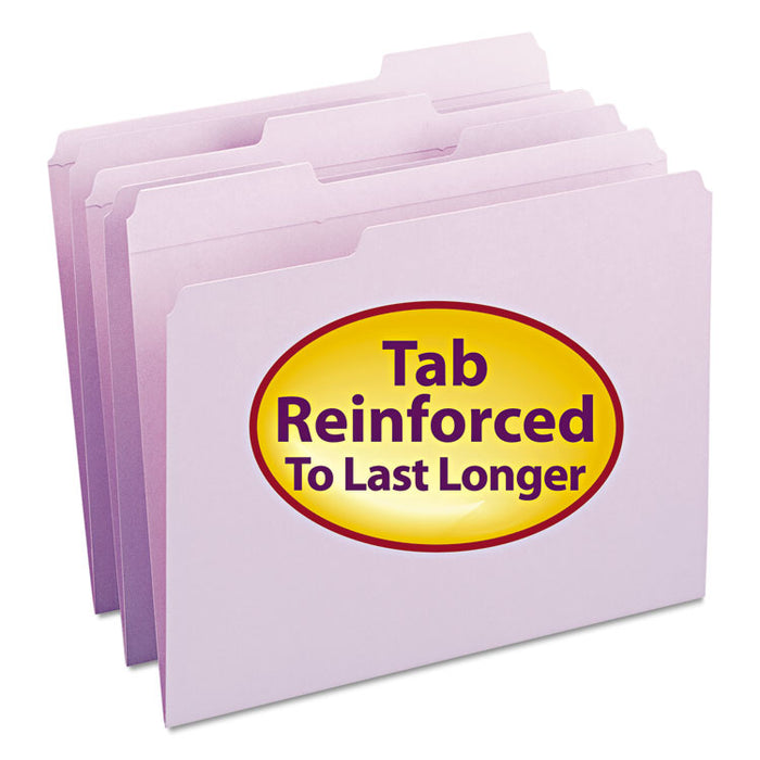 Reinforced Top Tab Colored File Folders, 1/3-Cut Tabs: Assorted, Letter Size, 0.75" Expansion, Lavender, 100/Box