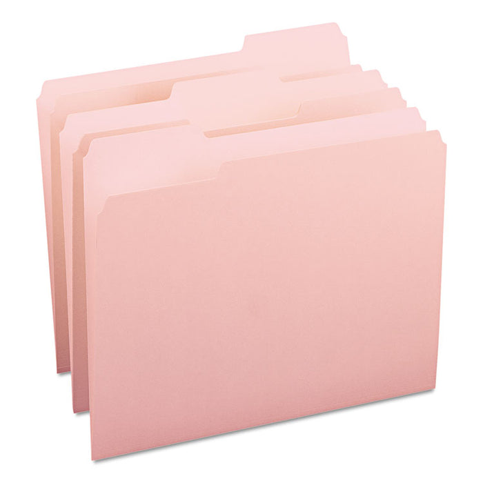 Colored File Folders, 1/3-Cut Tabs: Assorted, Letter Size, 0.75" Expansion, Pink, 100/Box