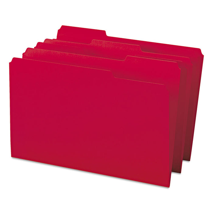 Colored File Folders, 1/3-Cut Tabs: Assorted, Legal Size, 0.75" Expansion, Red, 100/Box