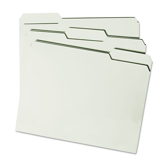 Expanding Recycled Heavy Pressboard Folders, 1/3-Cut Tabs: Assorted, Letter Size, 1" Expansion, Gray-Green, 25/Box