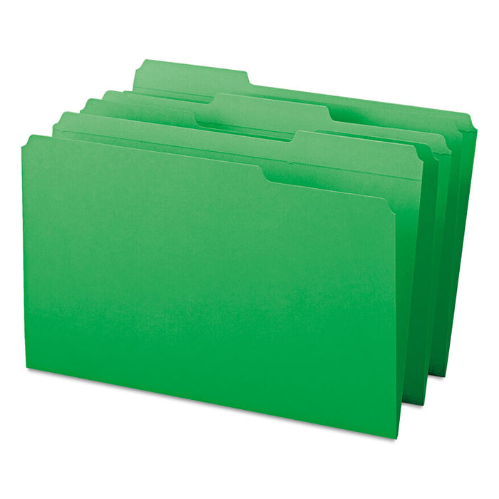 Reinforced Top Tab Colored File Folders, 1/3-Cut Tabs: Assorted, Legal Size, 0.75" Expansion, Green, 100/Box