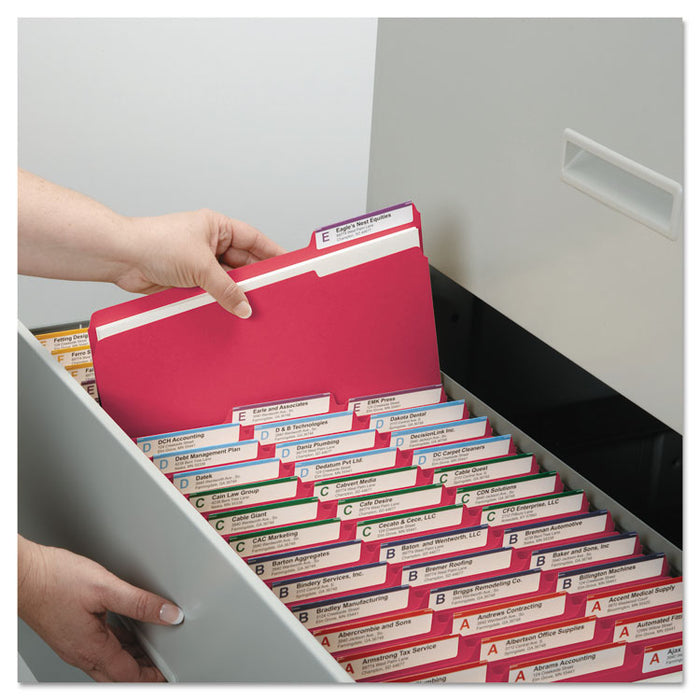 Colored File Folders, 1/3-Cut Tabs: Assorted, Legal Size, 0.75" Expansion, Red, 100/Box