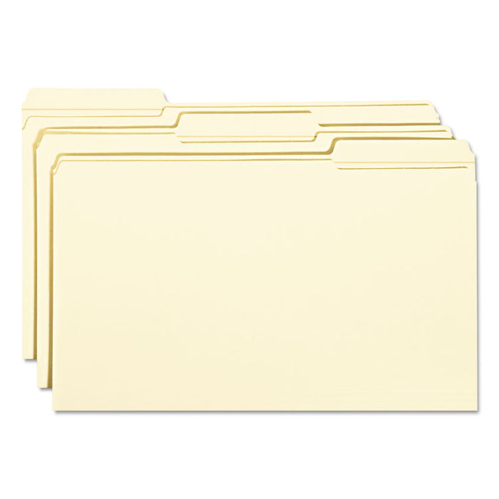 Reinforced Tab Manila File Folders, 1/3-Cut Tabs: Assorted, Legal Size, 0.75" Expansion, 11-pt Manila, 100/Box