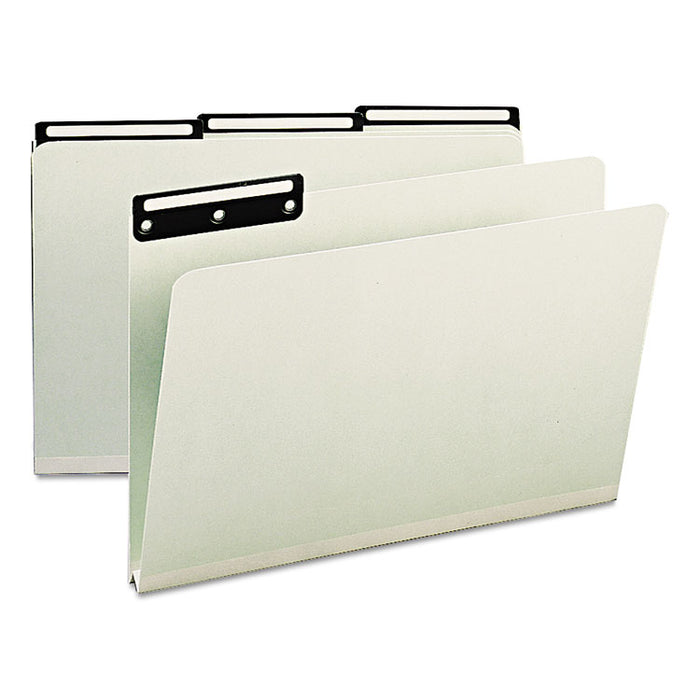 Recycled Heavy Pressboard File Folders with Insertable Metal Tabs, 1/3-Cut Tabs, Legal Size, Gray-Green, 25/Box