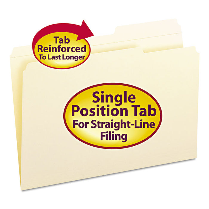 Reinforced Guide Height File Folders, 2/5-Cut Tabs: Right Position, Legal Size, 0.75" Expansion, Manila, 100/Box
