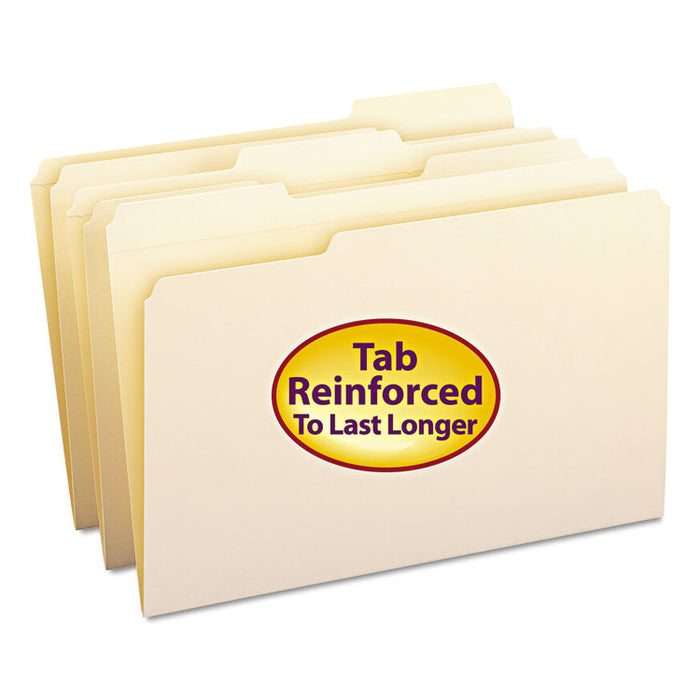 Reinforced Tab Manila File Folders, 1/3-Cut Tabs: Assorted, Legal Size, 0.75" Expansion, 11-pt Manila, 100/Box