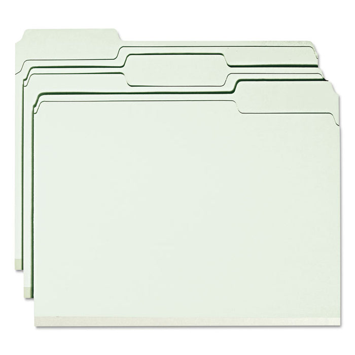 Expanding Recycled Heavy Pressboard Folders, 1/3-Cut Tabs: Assorted, Letter Size, 1" Expansion, Gray-Green, 25/Box