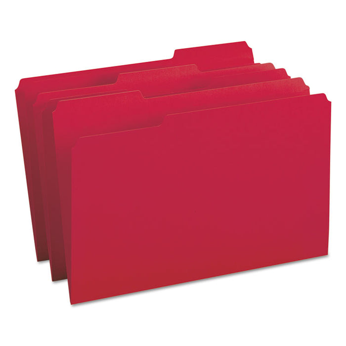 Colored File Folders, 1/3-Cut Tabs: Assorted, Legal Size, 0.75" Expansion, Red, 100/Box