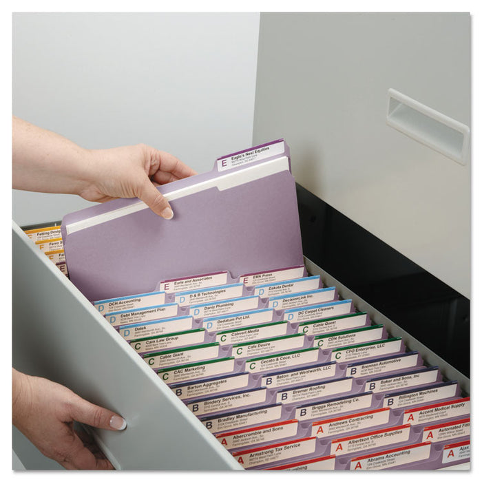 Reinforced Top Tab Colored File Folders, 1/3-Cut Tabs: Assorted, Legal Size, 0.75" Expansion, Lavender, 100/Box