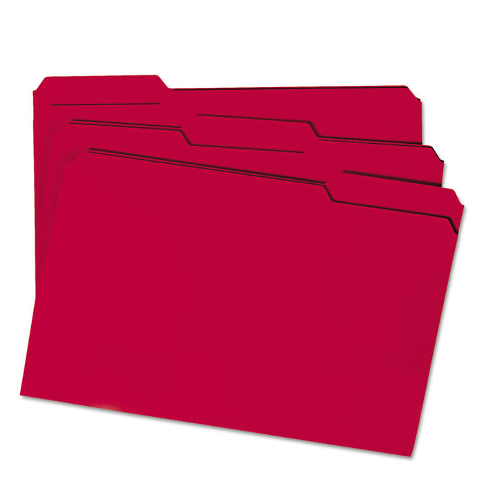 Colored File Folders, 1/3-Cut Tabs: Assorted, Legal Size, 0.75" Expansion, Red, 100/Box