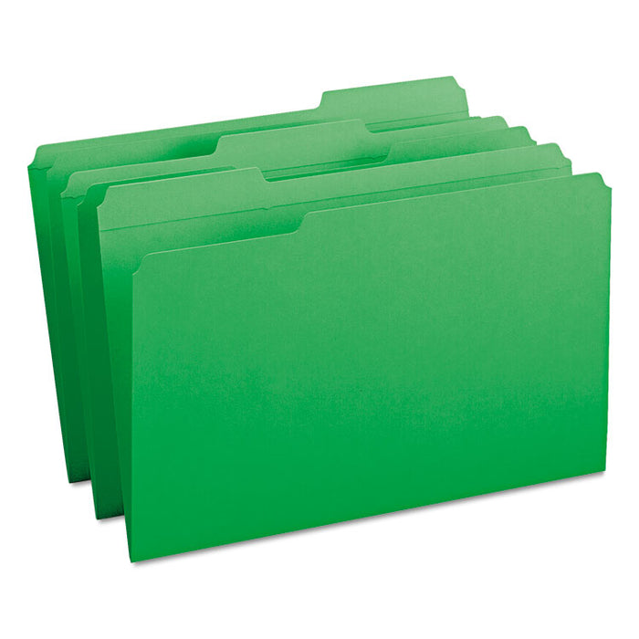 Reinforced Top Tab Colored File Folders, 1/3-Cut Tabs: Assorted, Legal Size, 0.75" Expansion, Green, 100/Box