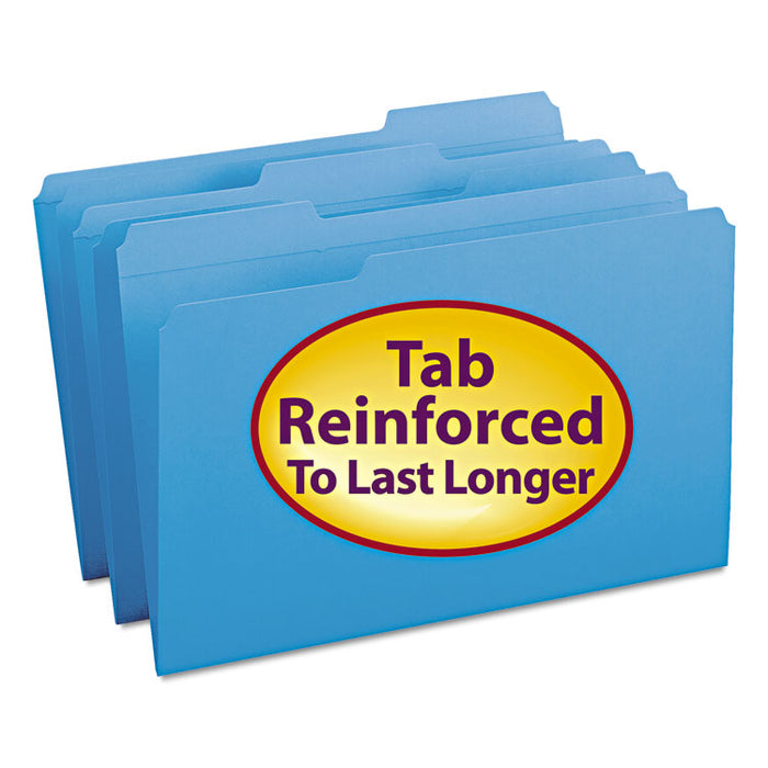 Reinforced Top Tab Colored File Folders, 1/3-Cut Tabs: Assorted, Legal Size, 0.75" Expansion, Blue, 100/Box