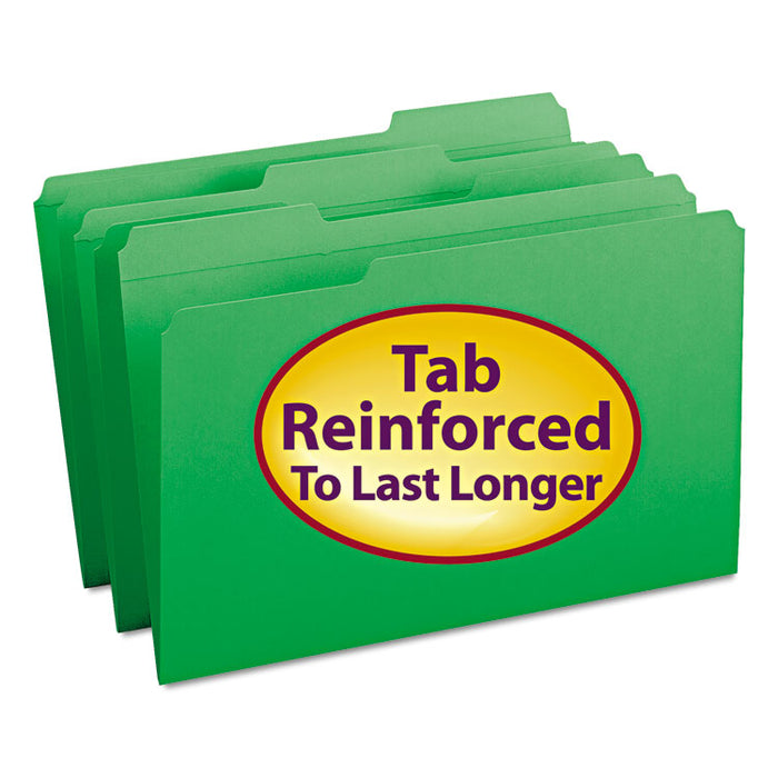 Reinforced Top Tab Colored File Folders, 1/3-Cut Tabs: Assorted, Legal Size, 0.75" Expansion, Green, 100/Box