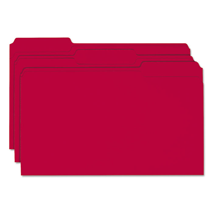 Colored File Folders, 1/3-Cut Tabs: Assorted, Legal Size, 0.75" Expansion, Red, 100/Box