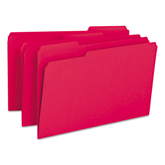 Colored File Folders, 1/3-Cut Tabs: Assorted, Legal Size, 0.75" Expansion, Red, 100/Box