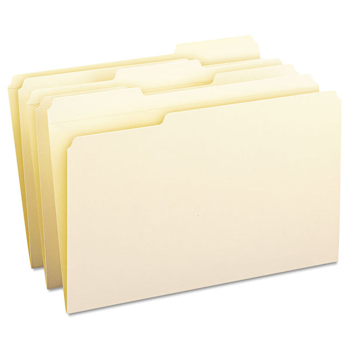 Reinforced Tab Manila File Folders, 1/3-Cut Tabs: Assorted, Legal Size, 0.75" Expansion, 11-pt Manila, 100/Box