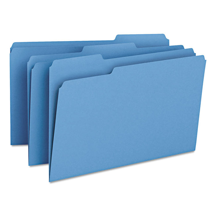 Colored File Folders, 1/3-Cut Tabs: Assorted, Legal Size, 0.75" Expansion, Blue, 100/Box