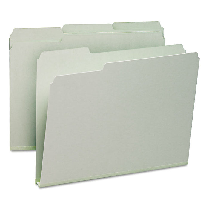 Expanding Recycled Heavy Pressboard Folders, 1/3-Cut Tabs: Assorted, Letter Size, 1" Expansion, Gray-Green, 25/Box
