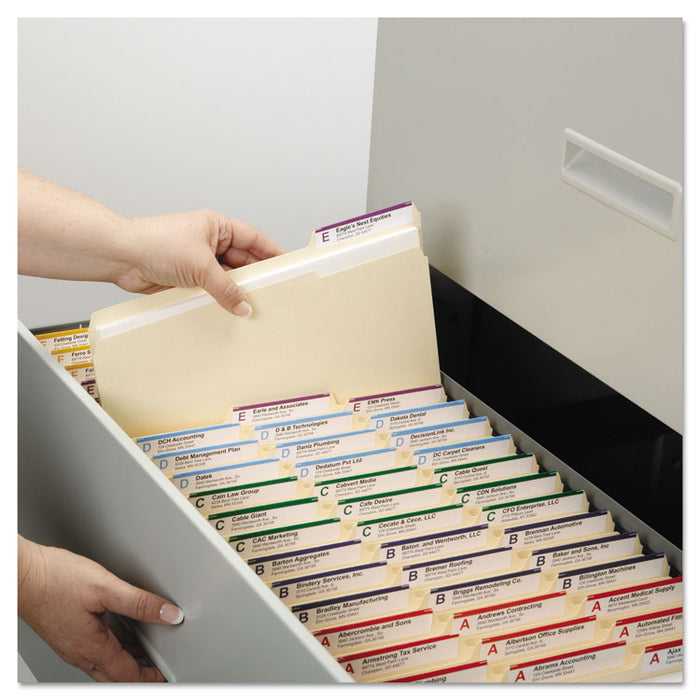 100% Recycled Reinforced Top Tab File Folders, 1/3-Cut Tabs: Assorted, Letter Size, 0.75" Expansion, Manila, 100/Box