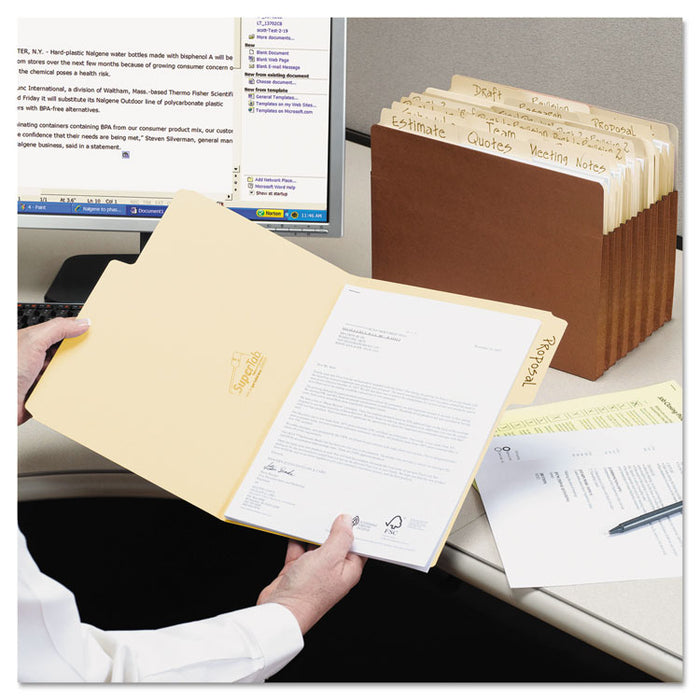 SuperTab Top Tab File Folders, 1/3-Cut Tabs: Assorted, Letter Size, 0.75" Expansion, 14-pt Manila, 50/Box