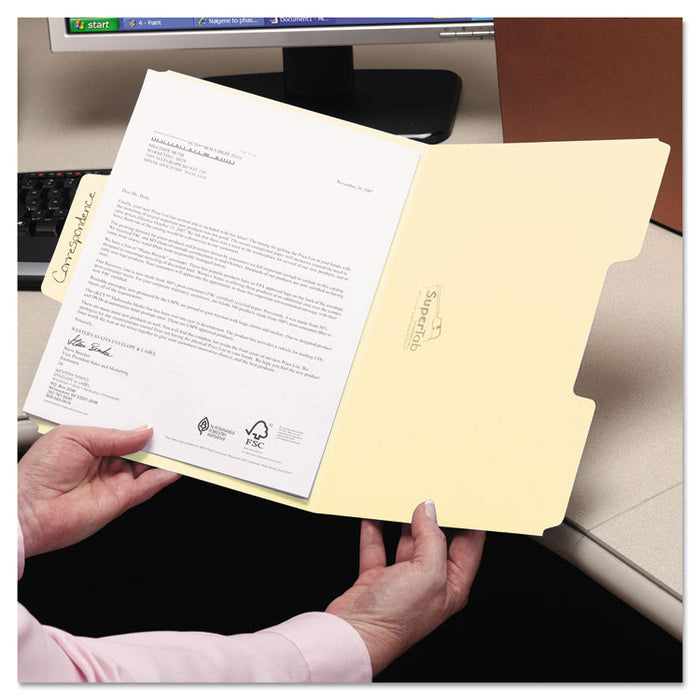 SuperTab Top Tab File Folders, 1/3-Cut Tabs: Assorted, Letter Size, 0.75" Expansion, 14-pt Manila, 50/Box