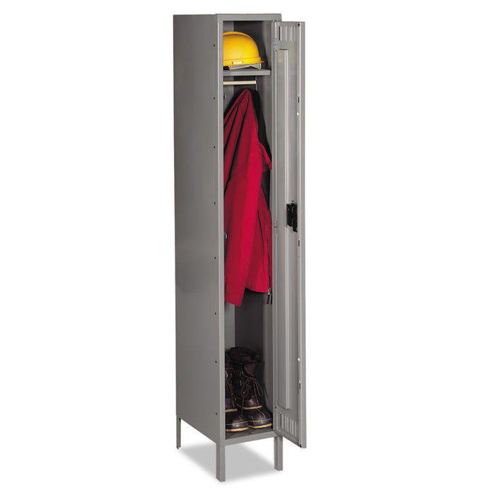 Single-Tier Locker with Legs, One Locker with Hat Shelf and Coat Rod, 12" x 18" x 78", Medium Gray