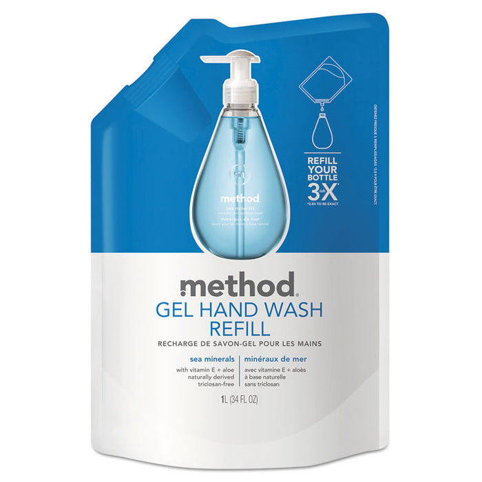 Gel Hand Wash Refill, Sea Minerals, 34 oz Pouch, 6/Carton