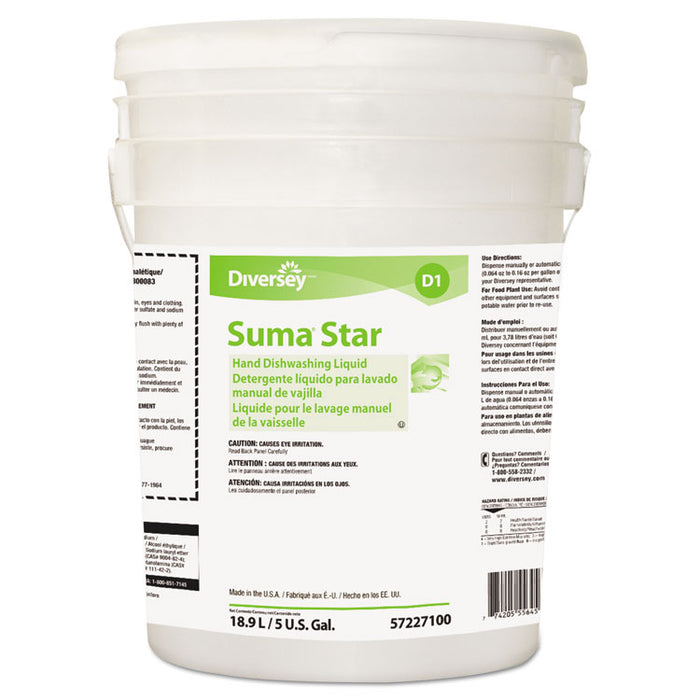 Suma Star D1 Hand Dishwashing Detergent, Unscented, 5 Gallon Pail