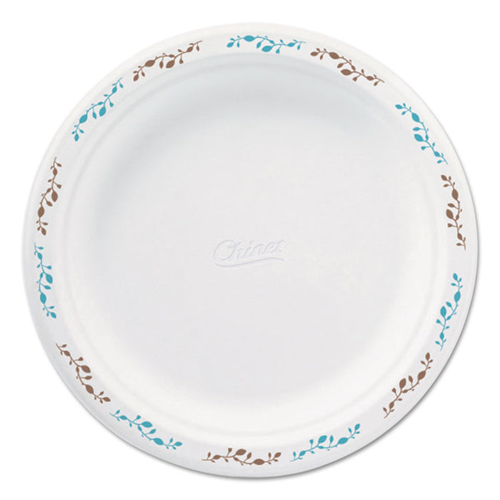Molded Fiber Dinnerware, Plate, 8.75" dia, White, Vine Theme, 500/Carton