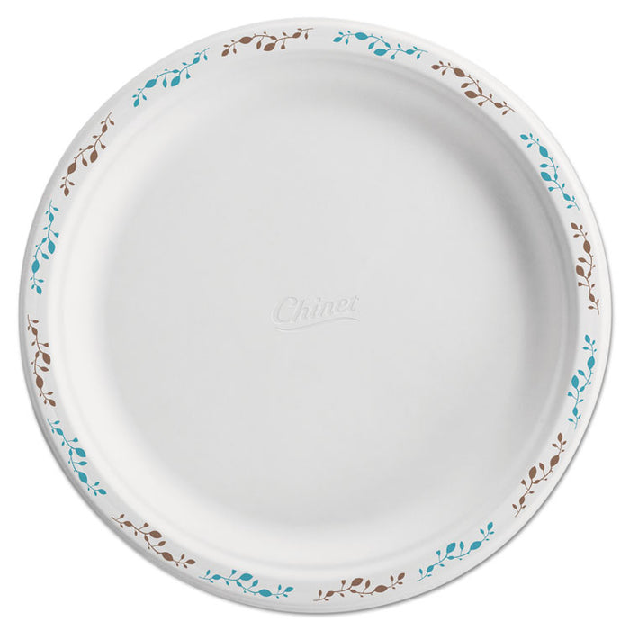 Molded Fiber Dinnerware, Plate, 10 1/2"Dia, WH, Vines, 125/Pack, 4 Packs/Carton