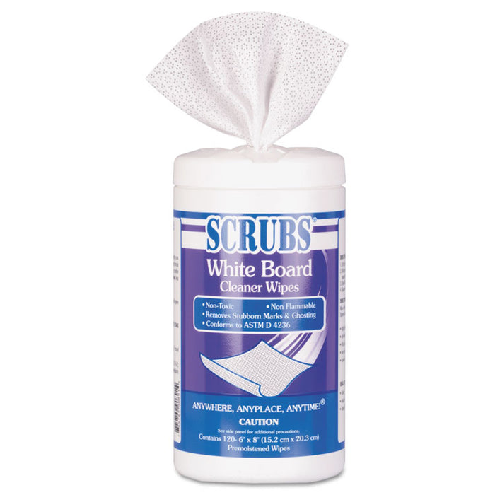 White Board Cleaner Wipes, Cloth, 8 x 6, White, 120/Canister