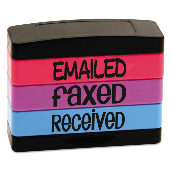 Interlocking Stack Stamp, EMAILED, FAXED, RECEIVED, 1.81" x 0.63", Assorted Fluorescent Ink