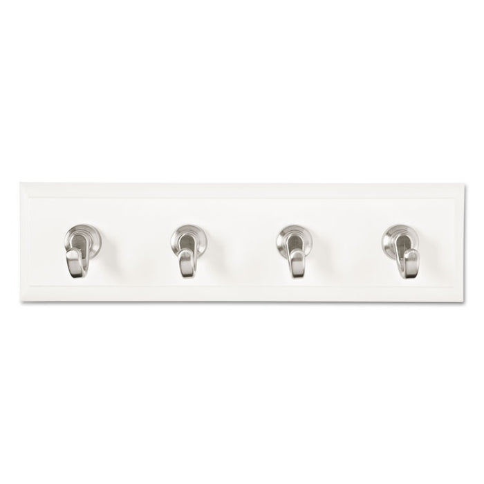 Decorative Key Rail, Plastic, Quartz/Silver, 8 x 1.5 x 2.13, 4 Hooks/Pack
