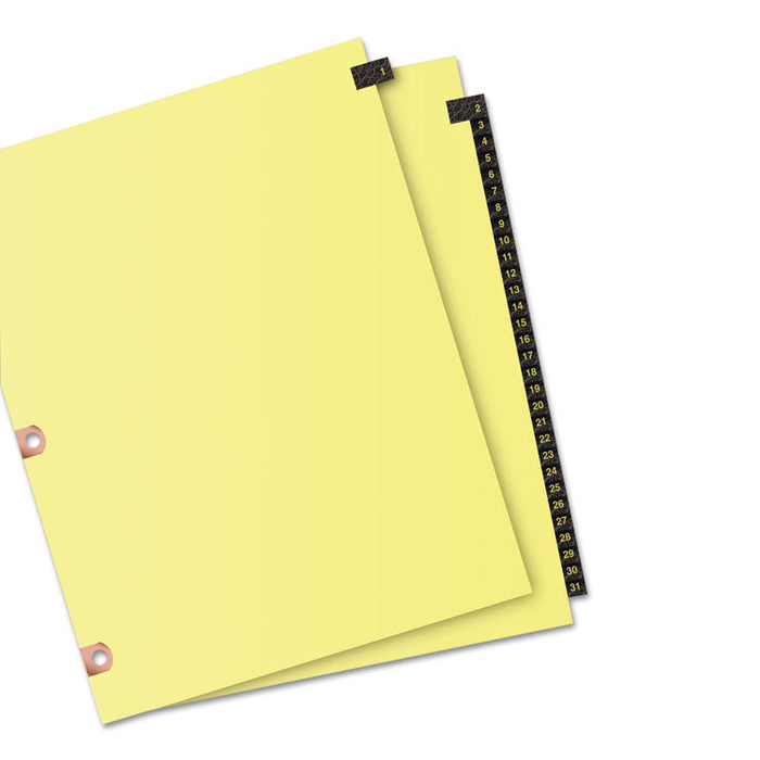 Preprinted Black Leather Tab Dividers w/Copper Reinforced Holes, 31-Tab, Letter