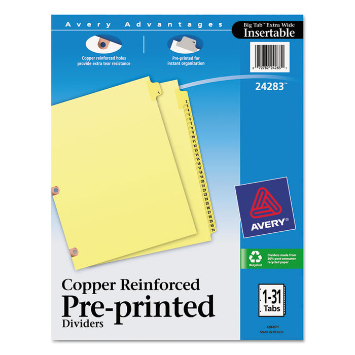 Preprinted Laminated Tab Dividers w/Copper Reinforced Holes, 31-Tab, Letter