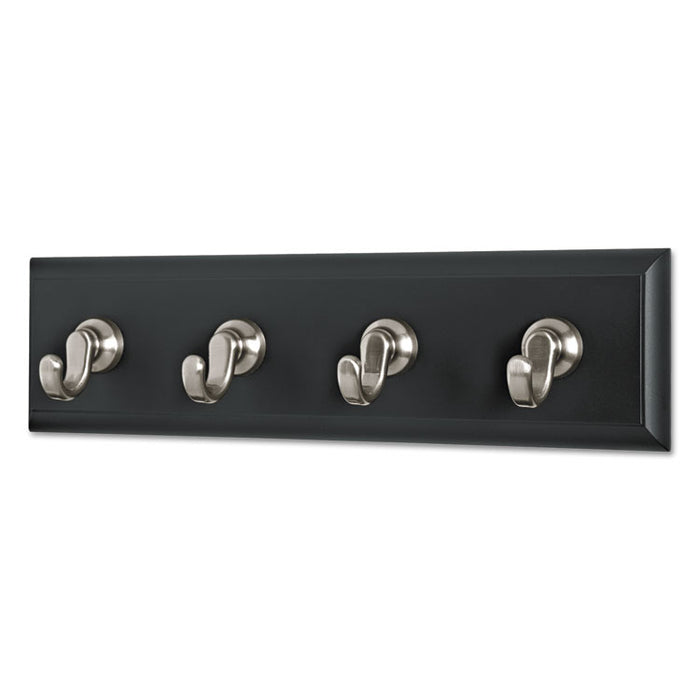 Decorative Key Rail, Plastic, Slate/Silver, 8 x 1.5 x 2.13, 4 Hooks/Pack